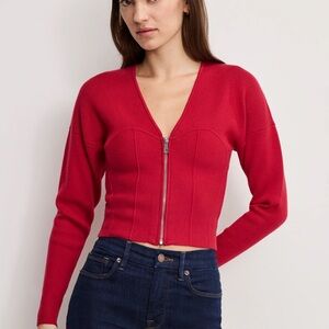 Red Zippered Women's Corset Sweater Top